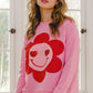 Smiley Flower Oversized Pullover