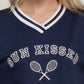 Long slv v-neck embroidered sweatshirt