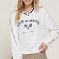 Long slv v-neck embroidered sweatshirt