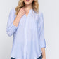 Long Slv Split Round Neck Stripe Woven Shirt