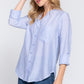 Long Slv Split Round Neck Stripe Woven Shirt