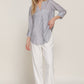 Long Slv Split Round Neck Stripe Woven Shirt