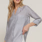 Long Slv Split Round Neck Stripe Woven Shirt