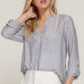 Long Slv Split Round Neck Stripe Woven Shirt