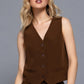 V-neckline W/front Button Closure Vest