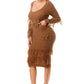 Knit Long Sleeve Fringe Dress