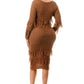 Knit Long Sleeve Fringe Dress