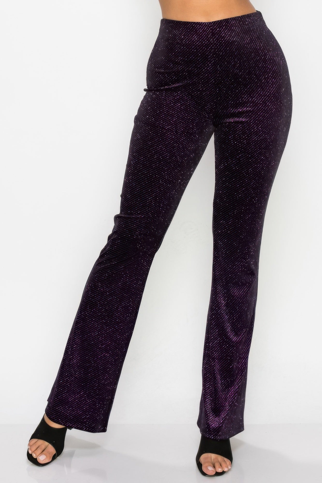 Glittery Flare High-rise Elastic Pants