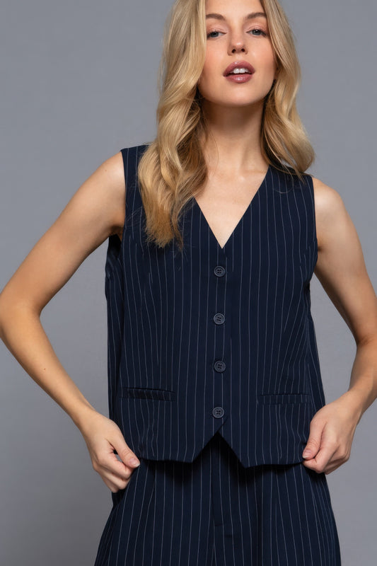 V-Neckline Pin Stripe Woven Vest