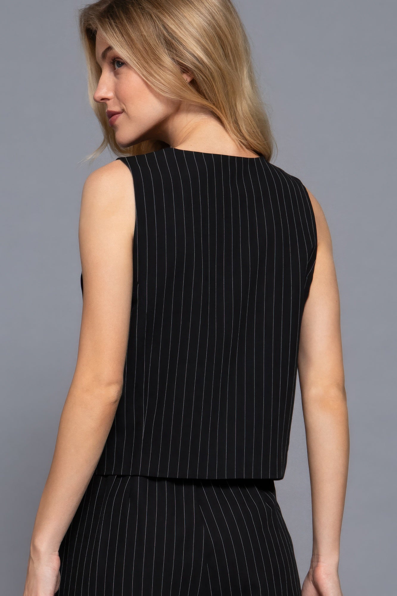 V-Neckline Pin Stripe Woven Vest