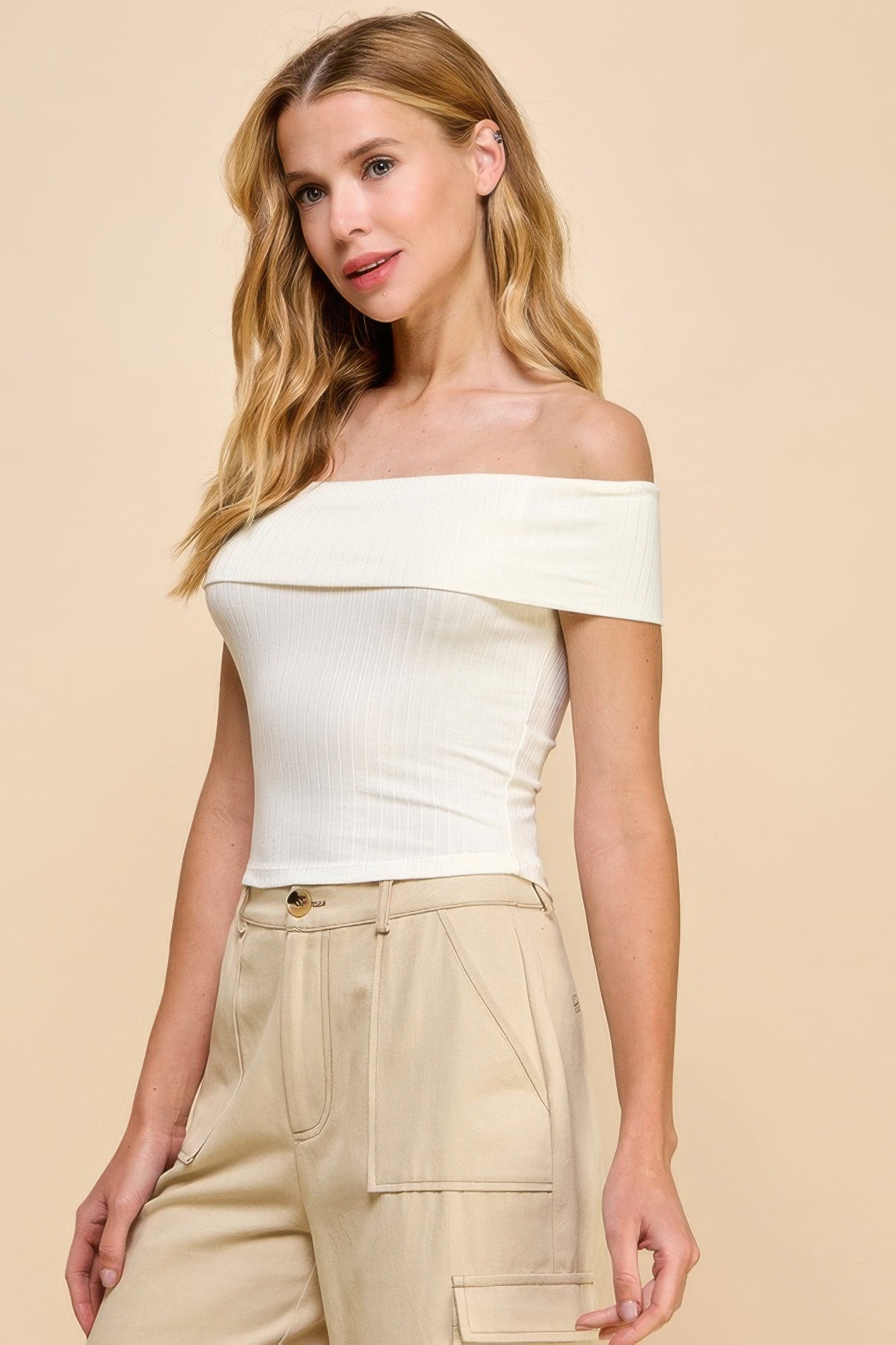 Off Shoulder Ribbed Top