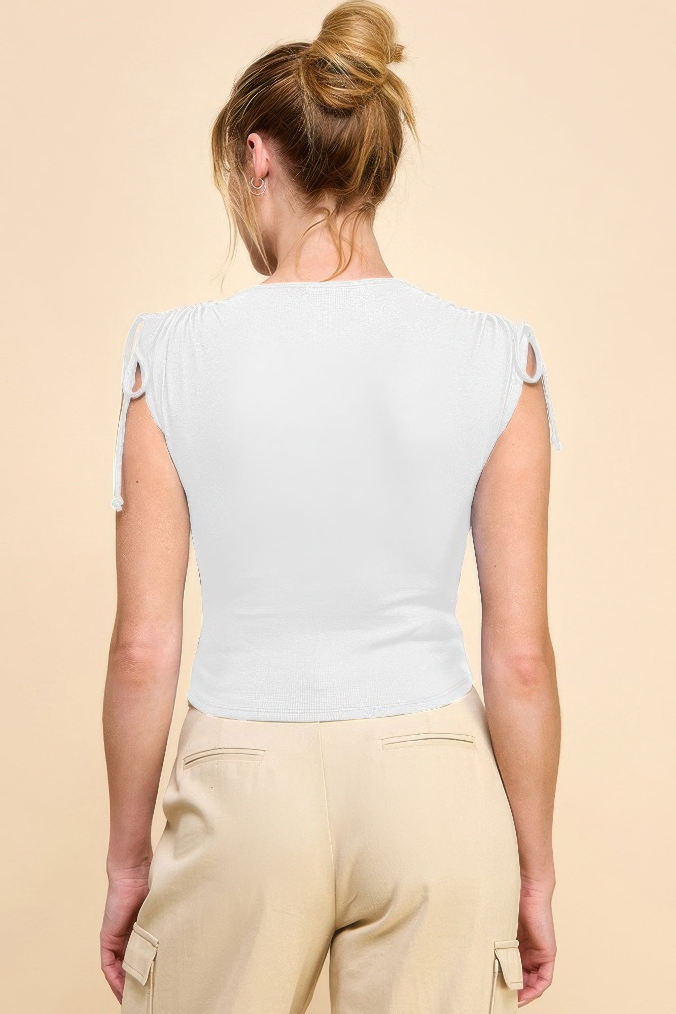 Ruching Shoulder Ribbed Top