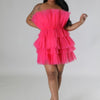 Strapless, Ruffle Non-stretch Dress