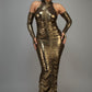 Metallic Ruched Dress With Sleeves