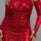 Metallic Ruched Dress With Sleeves