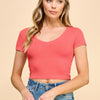 Short Sleeve V-neck Crop Top