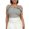 Front Knot Off-shoulder Textured Crop Top