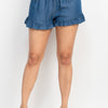 Smocked Waist Ruffled Denim Shorts