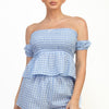 Off-shoulder Smock Gingham Top & Mini Short Sets