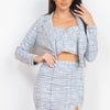 Textured Crop Top With Jacket & Skirts Set