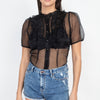 Sheer Ruffle-Trim Dot Top