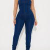 Strapless Denim Jumpsuit With Lace Up Back