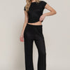 Short Slv Top & Flare Pants Set