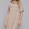 Roll Up Short Slv Straight Linen Effect Mini Dress