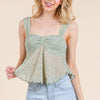 Floral Mesh W/ruched Tank Top