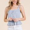 Lace Peplum Tie Front Ribbed Cami Top