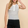 Button Detail Contrast Binding Stripe Tank Top