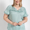 Satin Top With Ruffle Yoke And Puff Sleeves