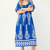 Printed Midi Dress With Short Puff Sleeves