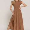 Ruffle Sleeve Smocked Solid Tired Dress
