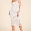 Cap Sleeve Shirred Printed Midi Dress W/ Side Slit