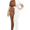 Plus Color Block Mock Neck 2 Piece Pants Set