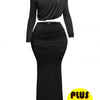 Plus Size Shirring Detailed Top & Long Skirt Set