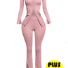Plus Size Ribbed Pant Set With Slit Detail