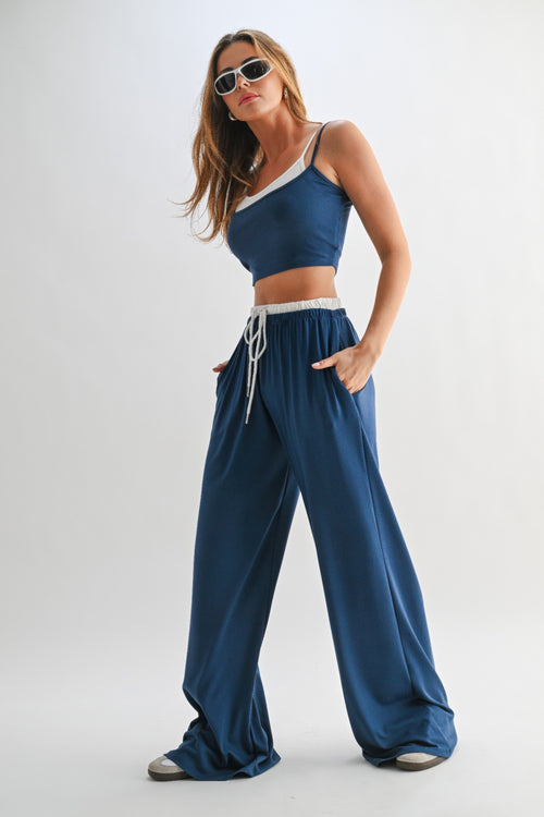 Drawstring Lounge Pants & Crop Top Set