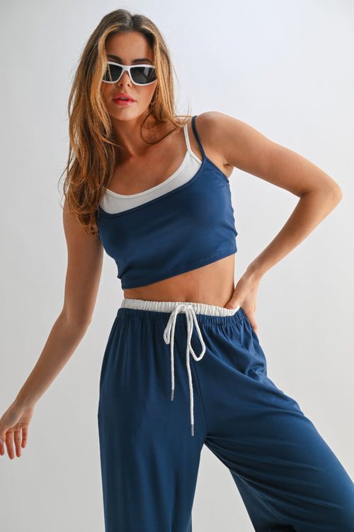 Drawstring Lounge Pants & Crop Top Set