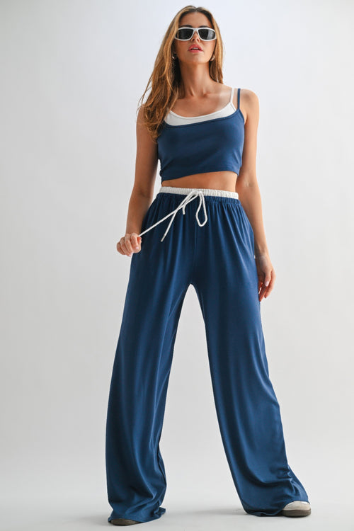 Drawstring Lounge Pants & Crop Top Set