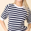 Short Sleeve Sweater Knit Stripe Top