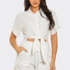Front Tie Back Oversized Slit Top And Shorts Set