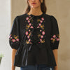 Poplin Front Ribbon Tie Blouse