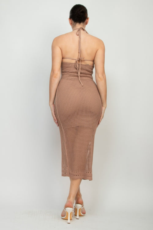 Halter Neck Open-back Midi Dress