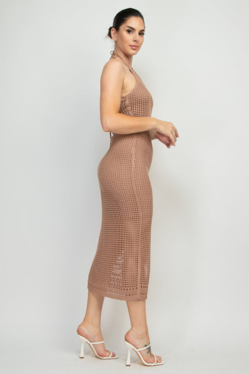 Halter Neck Open-back Midi Dress