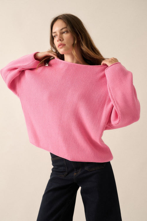 Solid Rib-knit Oversized Boatneck Sweater