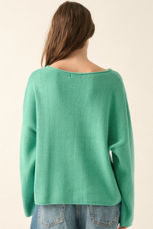 Solid Rib-knit Oversized Boatneck Sweater