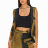 Denim And Faux Leather Two Piece Set