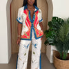 Crane & Nautical Print Shirt Pant Set Ivory Multi